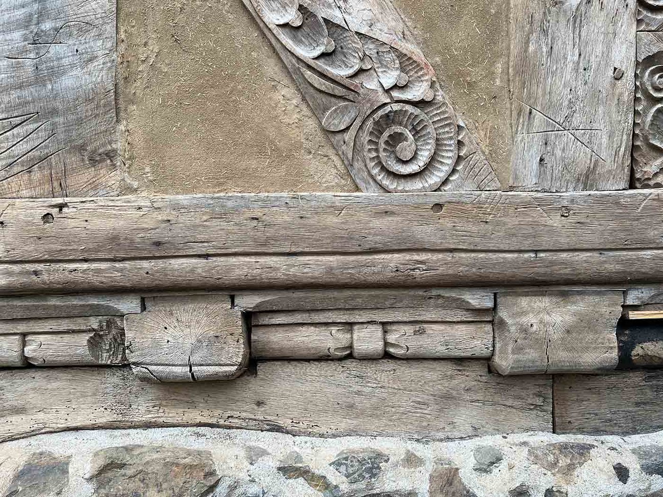 Burg-Gleiberg Fachwerkwand 1650 -Detail Holzhandwerk 17. Jahrhundert